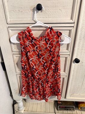 Banana Republic Red Sleeveless Geometric Ring Print Top